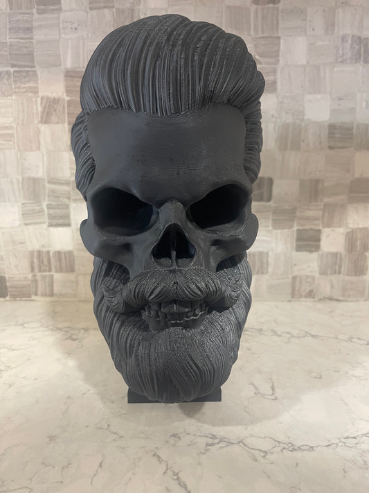 3D printed bearded skull to use for a hat display or headphones